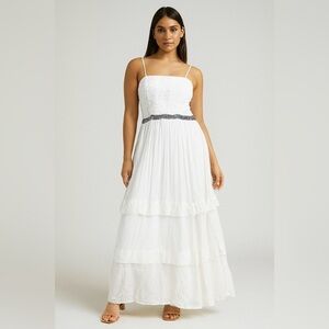 Tanya Taylor sleeveless white tiered midi dress